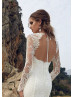 Long Sheer Sleeve Ivory Lace Keyhole Back Wedding Dress